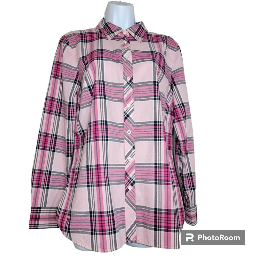 Talbots Top, Women Med, Pink Plaid, Cotton, Button Down Shirt, Lightweight, EUC